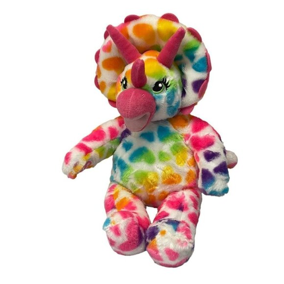 2019 Build A Bear BABW Rainbow Hearts Triceratops Stuffed Dinosaur Plush - Picture 1 of 5